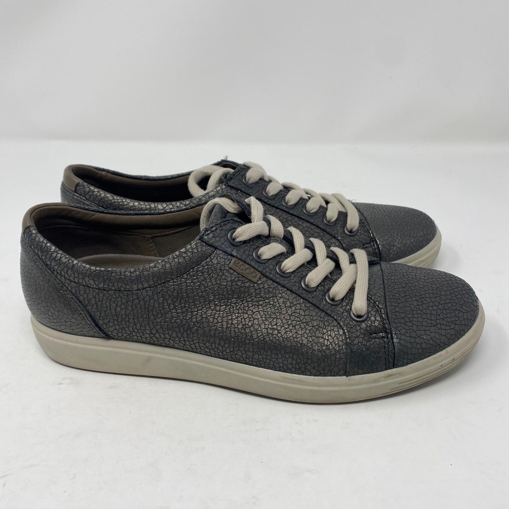 ECCO Soft 7 Metallic Charcoal Grey Pebbled Leather Sneakers Womens 9 EU 40